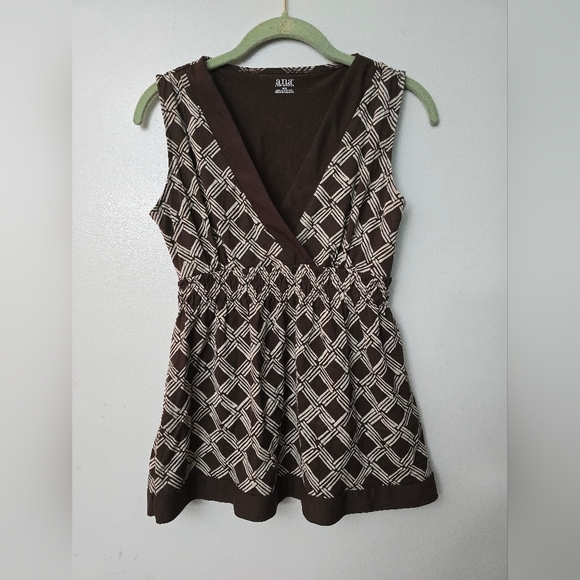 a.n.a. A New Approach Brown Empire Waist Pleated Babydoll Top Sz Womens Medium - Picture 1 of 10